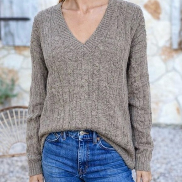 Talbots Sweaters - Talbots Vintage 100% Wool Sweater – Brown Cable Knit, V-Neck Size Medium